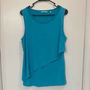 T Tahari Blue Asymmetrical Tank Top with Rounded Neckline